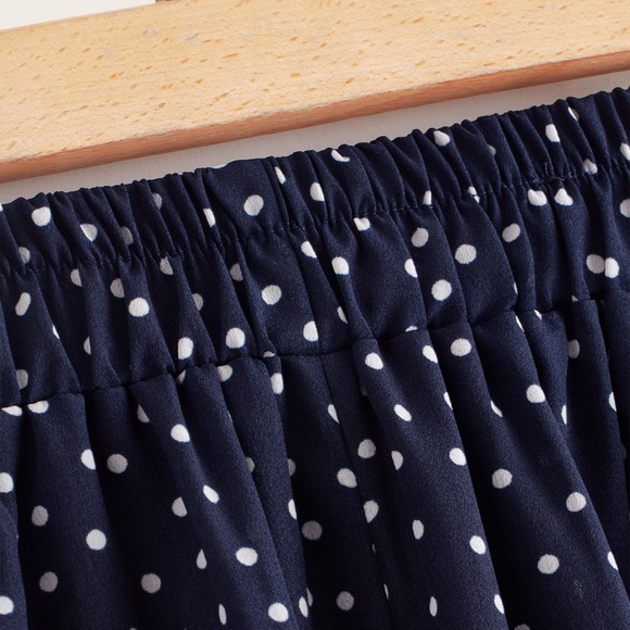 A-Line Navy Polka Dot Drawstring Midi Skirt - Picture 4 of 7